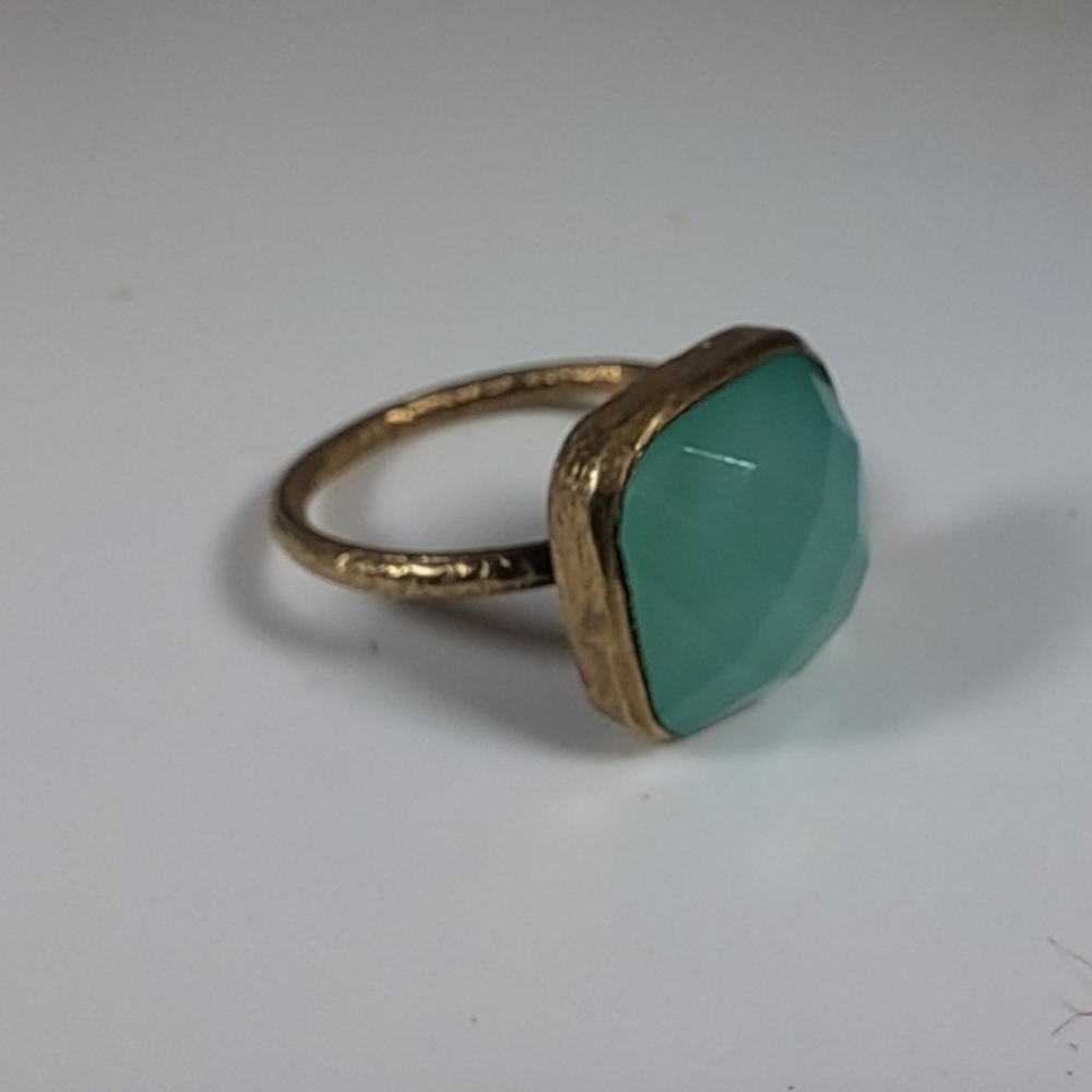 Vintage 925 Sterling Silver Chalcedony Gemstone Ring With Gold Vermeil Size 6